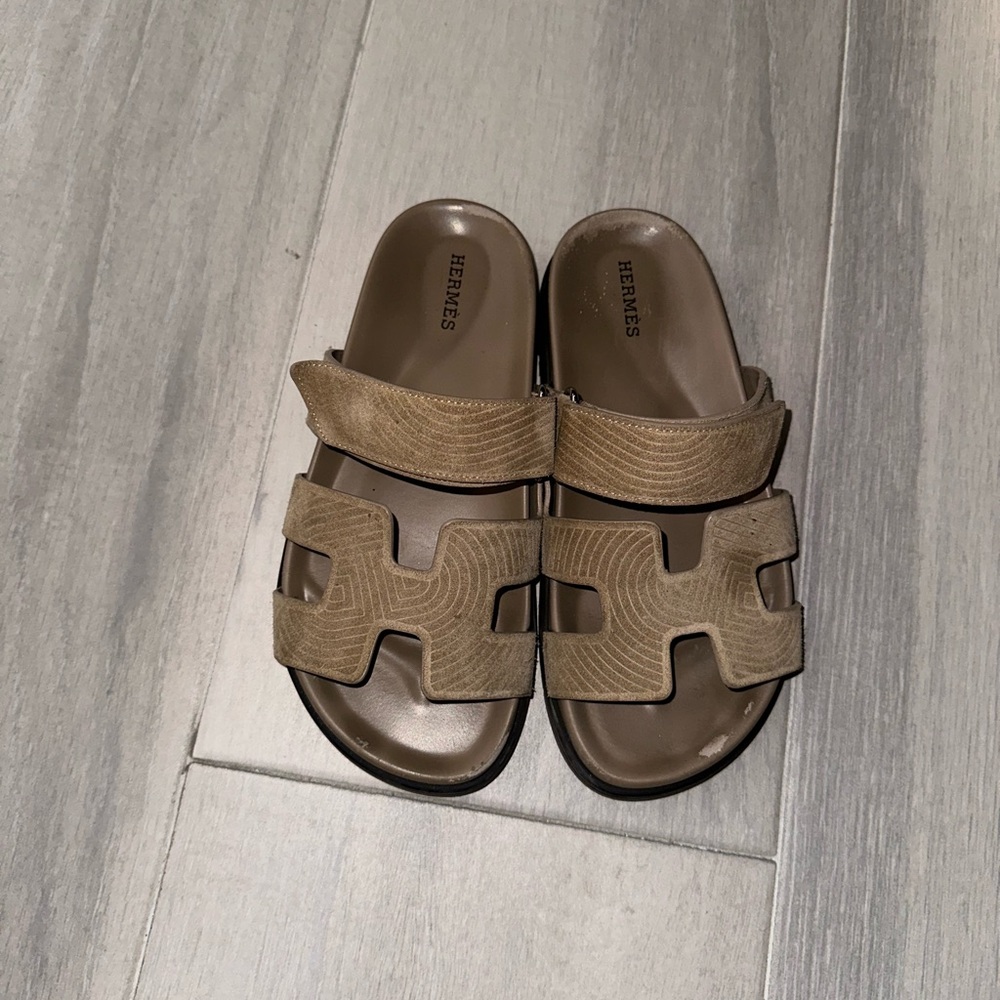 Hermes Chypre sandals beige suede 37